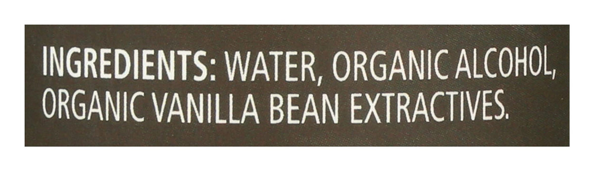 Frontier Co-op organic vanilla label emphasizes organic ingredients and pure flavor.