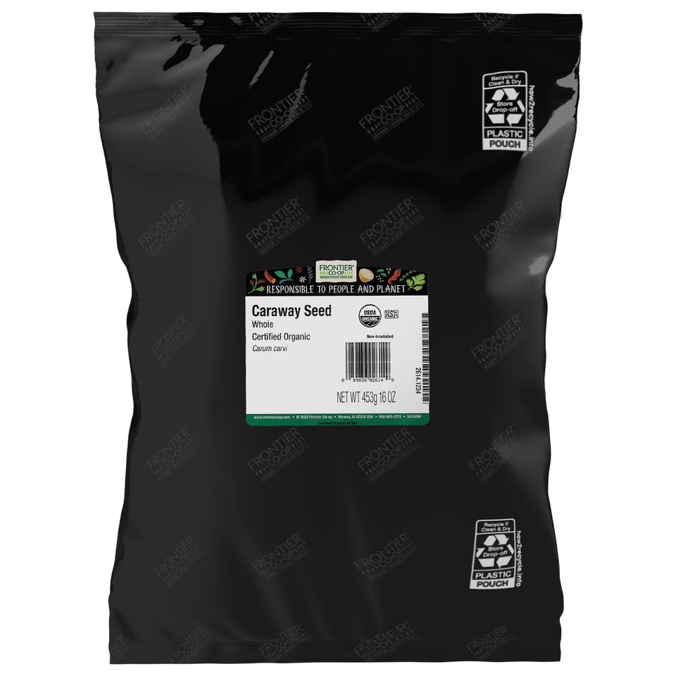 Frontier Co-op whole caraway seed in bulk bag ideal for baking and seasoning.