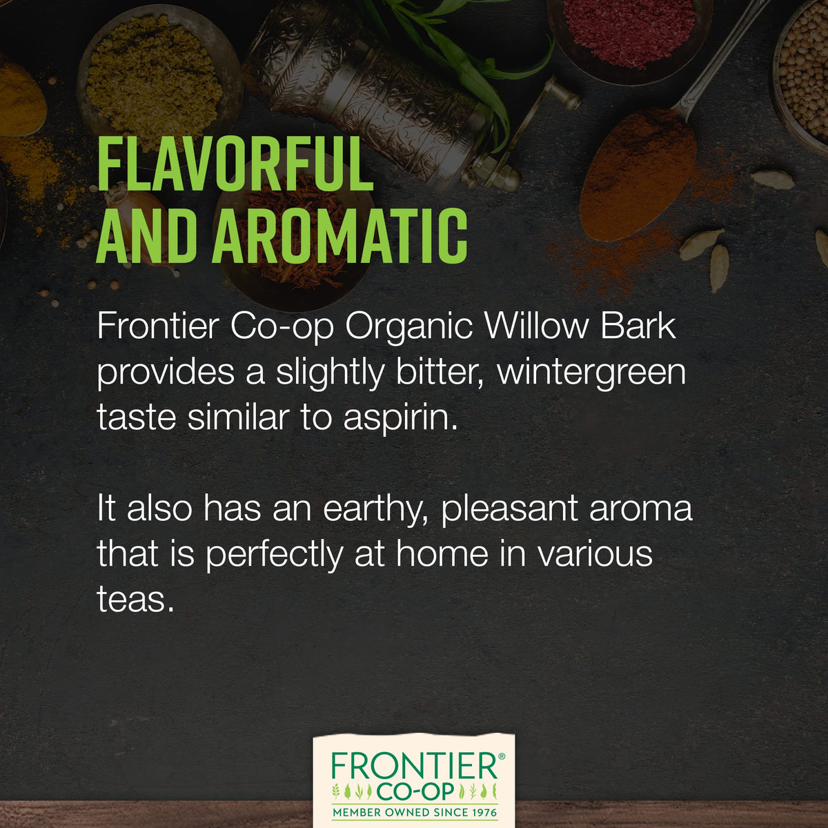Frontier Co-op Willow Bark Kosher-certified label signals purity and compliant sourcing.