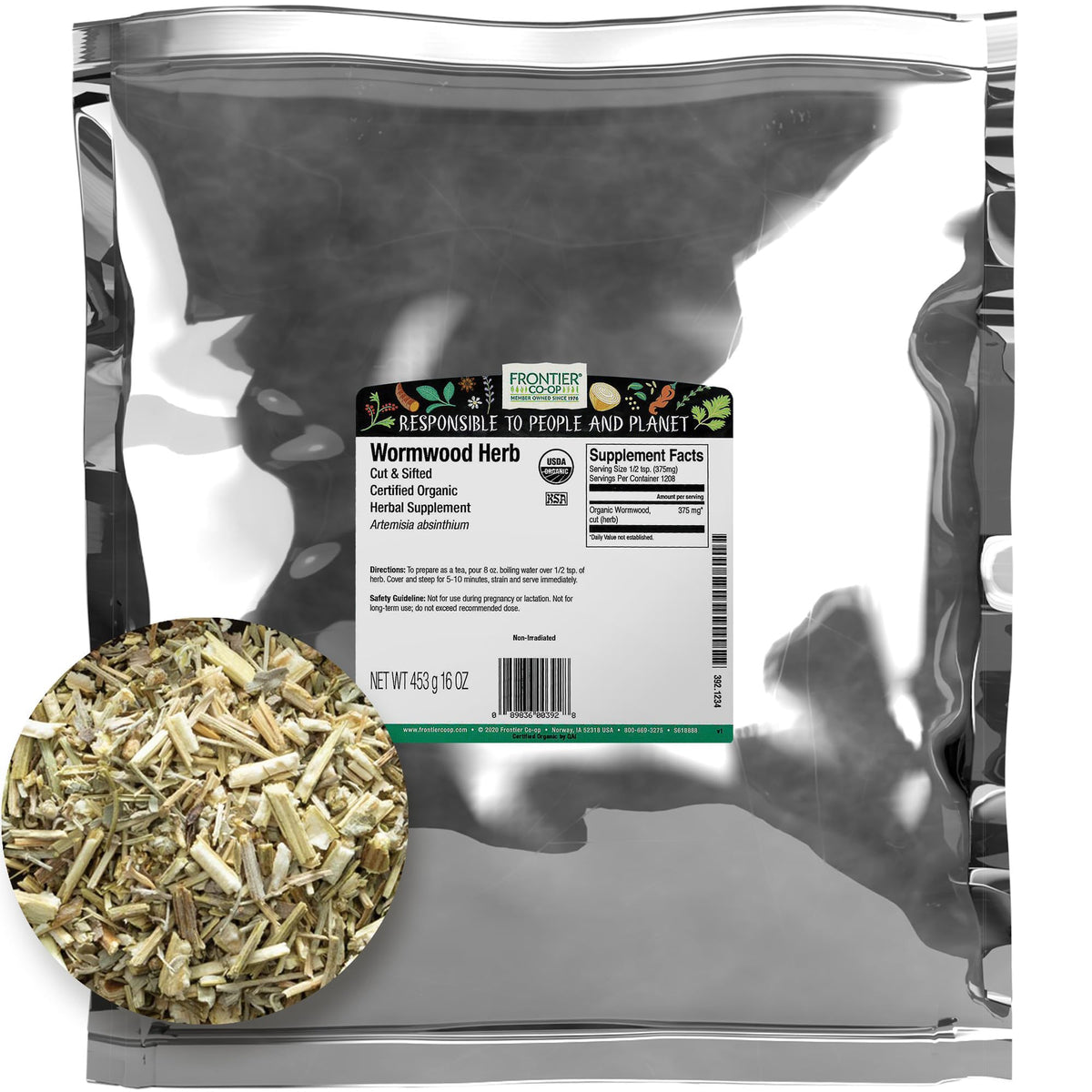 Frontier Co-op wormwood bulk cut and sifted for tea blends and flavoring
