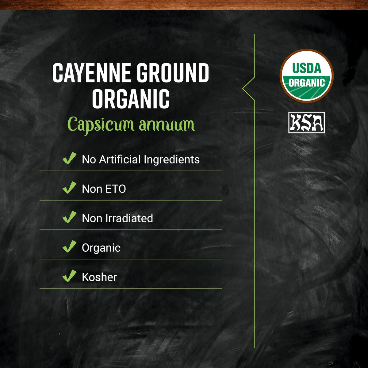 Frontier Co-op cayenne pepper bottle back label, clear organic certification and usage notes