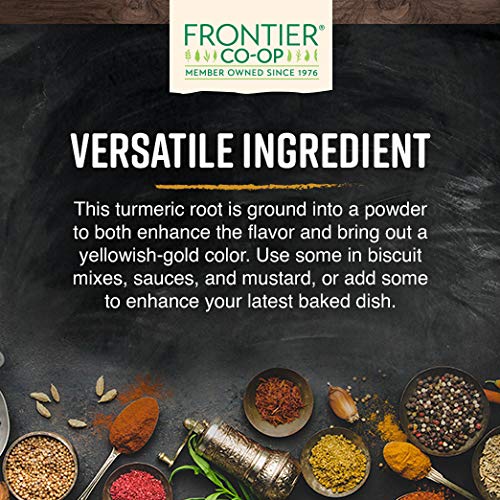 Frontier Co-op fair trade label close-up on turmeric packaging