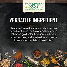 Frontier Co-op fair trade label close-up on turmeric packaging