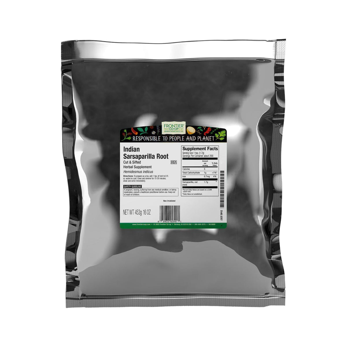Frontier Co-op Sarsaparilla root bulk pack ready for infusion and flavoring.