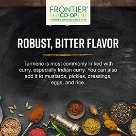 Frontier Co-op turmeric powder jar on a kitchen counter ready for curries