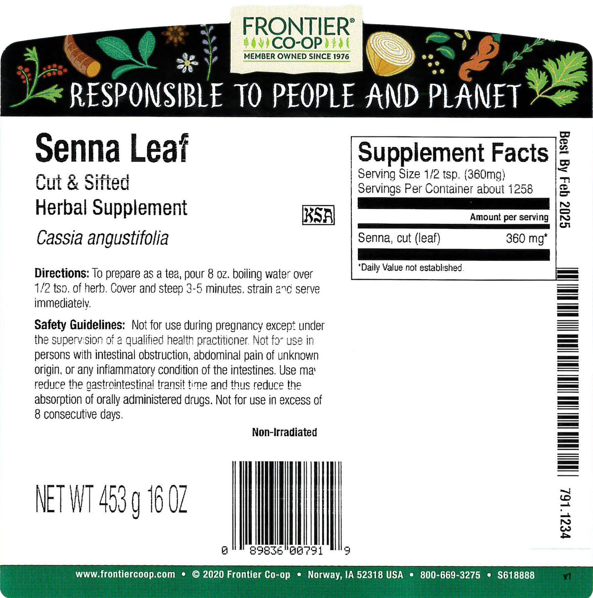 Frontier Senna Leaf 1 lb bulk bag ready for DIY preparations