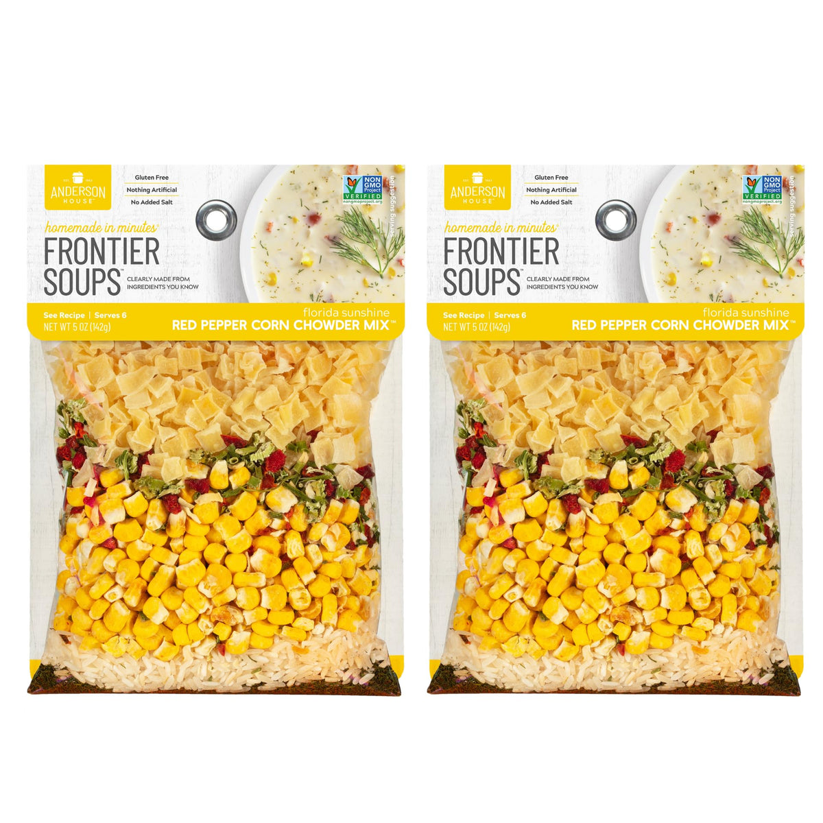 Frontier Soups Homemade In Minutes Chowder Mix front view showcases convenient packaging for quick meals.