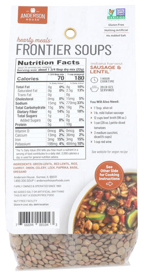 Frontier Soups dry ingredients closeup highlights lentils and vegetables for rich flavor.