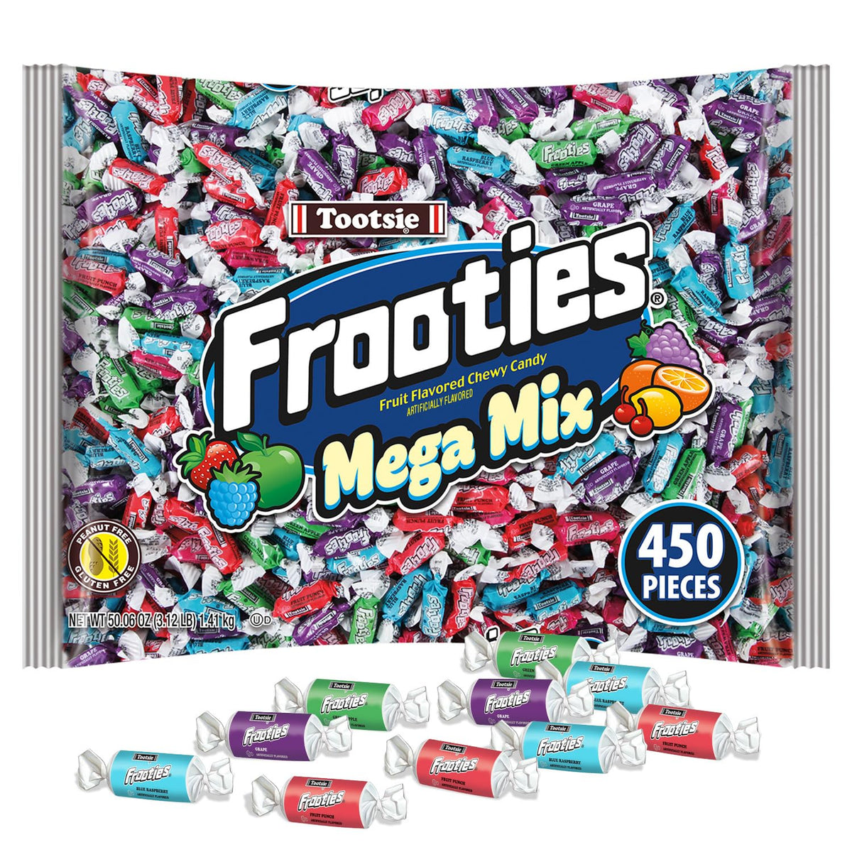 Frooties Mega Mix bag front shows colorful fruit candies ideal for party favors.