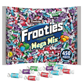 Frooties Mega Mix bag front shows colorful fruit candies ideal for party favors.