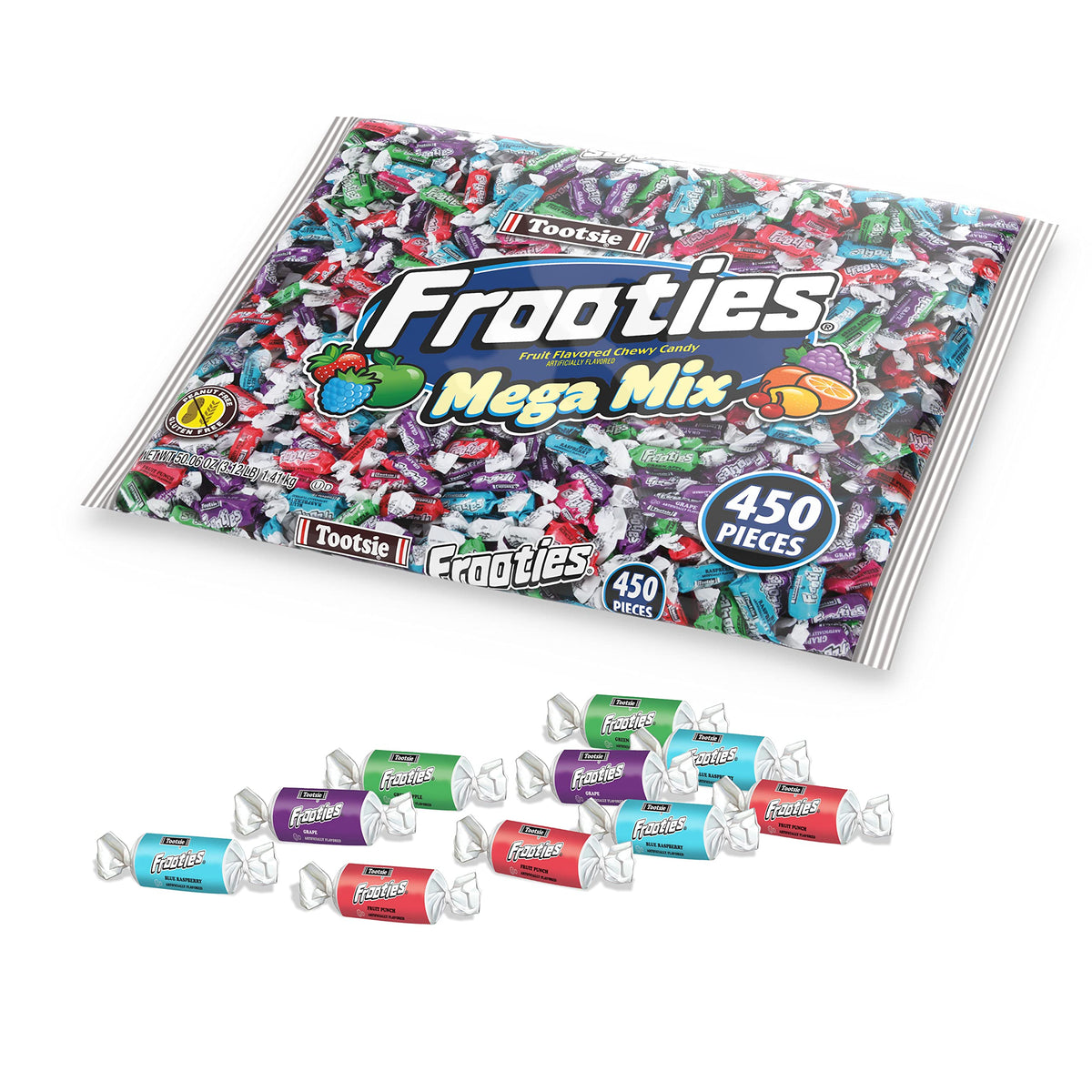 Five-flavor assortment includes Blue Raspberry and Green Apple for color variety.