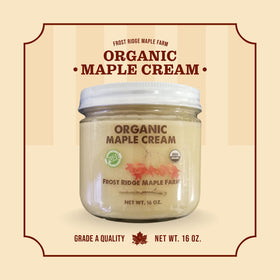 Frost Ridge Maple Farm organic maple cream jar closeup highlights clean label and purity.