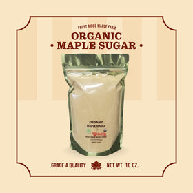 Frost Ridge Maple Farm powdered maple sugar pouring highlights fine texture for quick sweetness