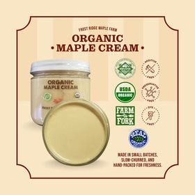 Frost Ridge Maple Farm small batch maple cream packaging sparks artisanal quality and freshness.