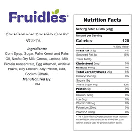 Fruidles Bananarama Runts closeup showing ingredients and vivid color.