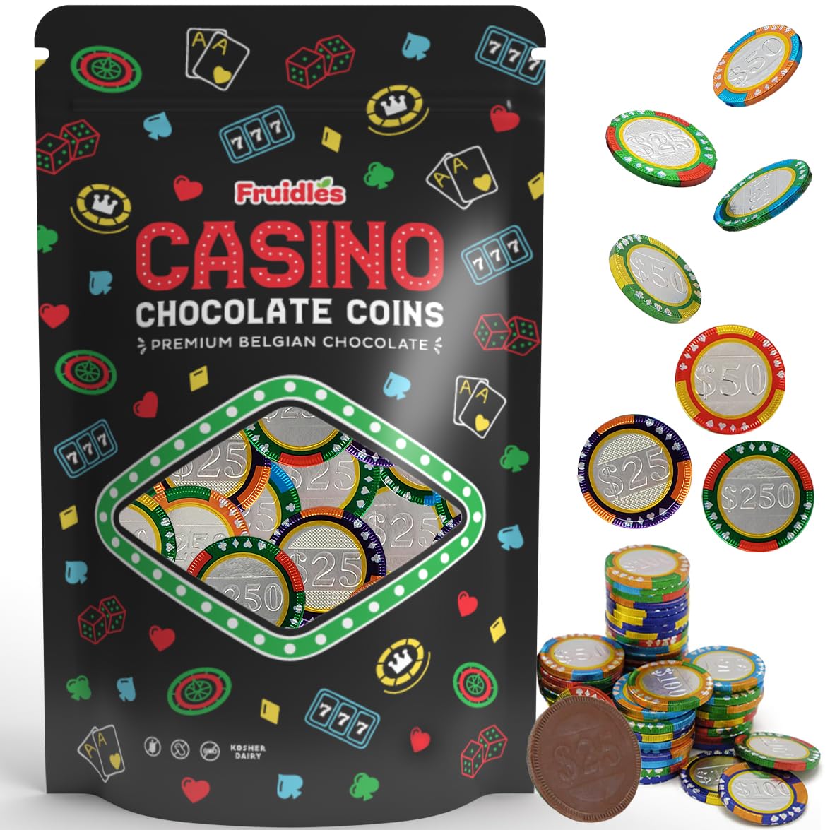Fruidles Belgian milk chocolate coins foil-wrapped, ideal for candy buffets