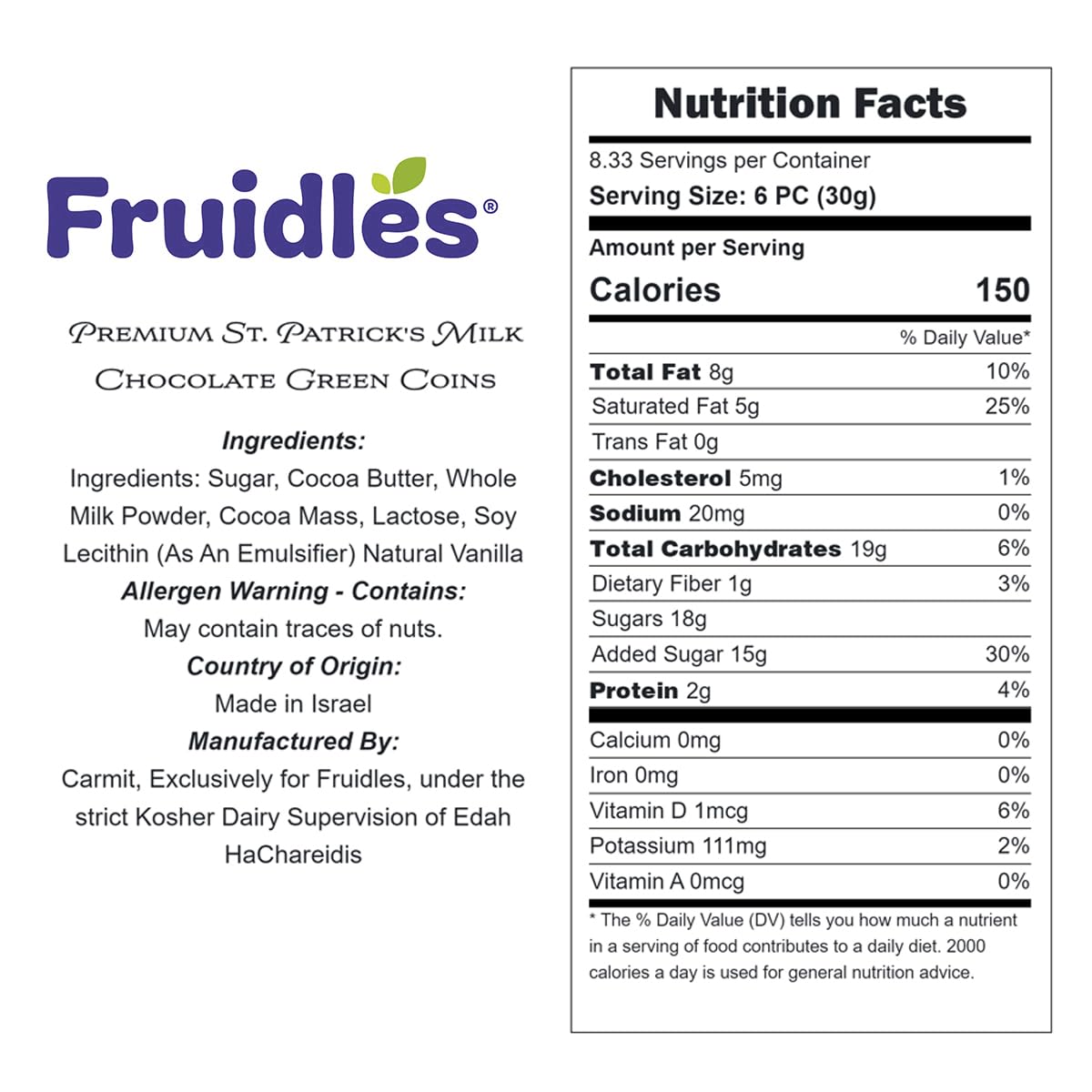 Belgian nut-free milk chocolate coins in green foil by Fruidles