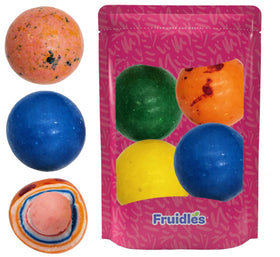 Fruidles The Big Bruiser jawbreaker outer-shell with multicolor speckles and lasting flavor.