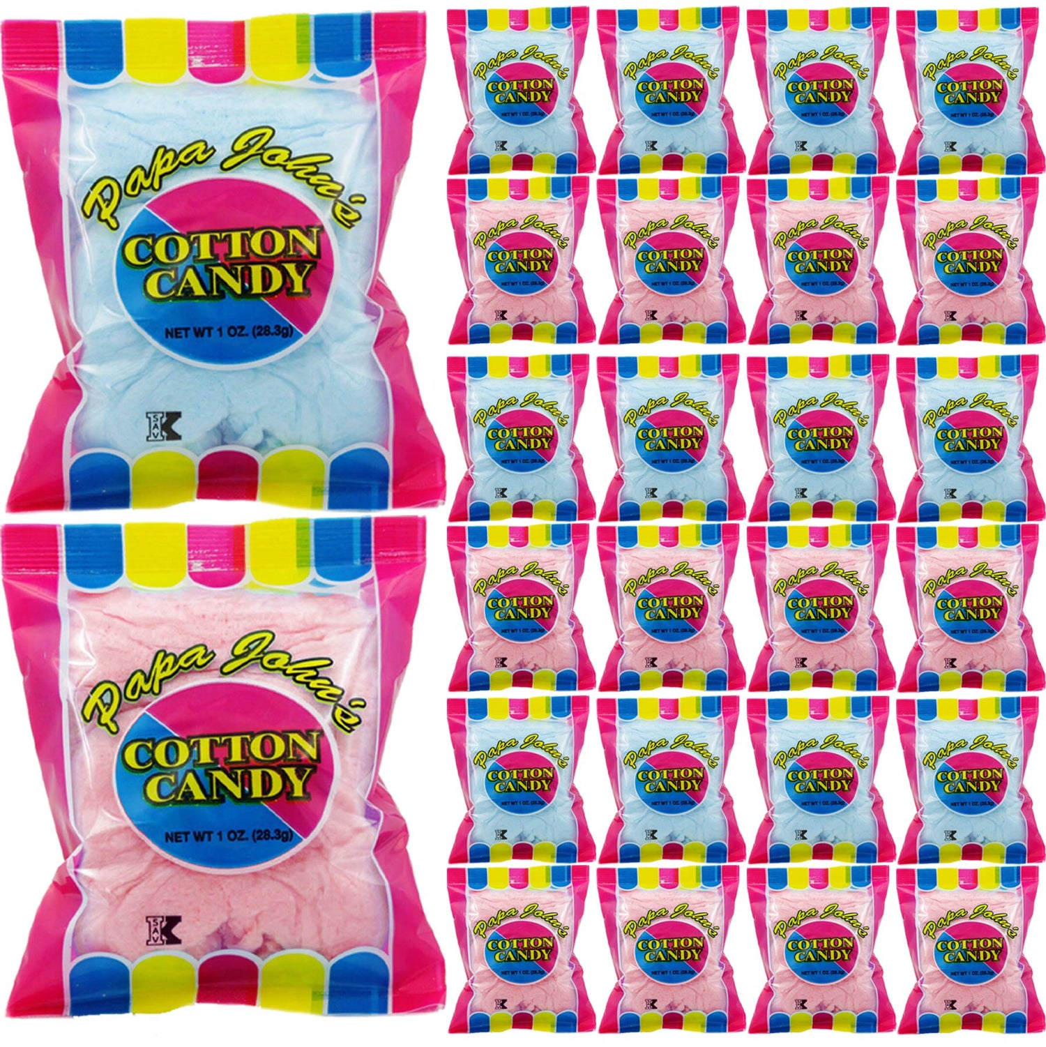 Fruidles blue and pink cotton candy 1oz bag, ideal party favor.