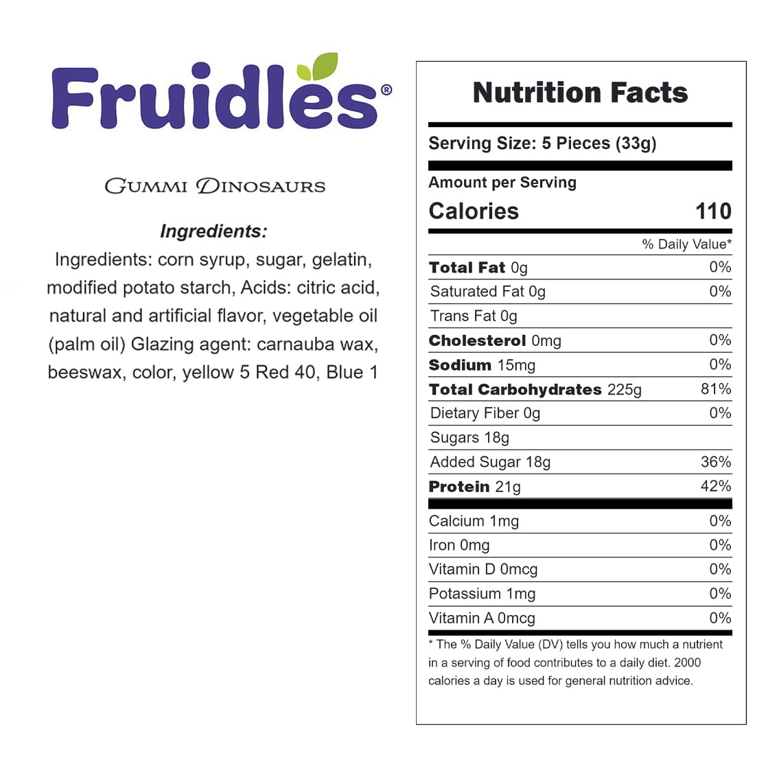 Fruidles Dinosaur Gummies bag packaging for resealable freshness and easy gifting.
