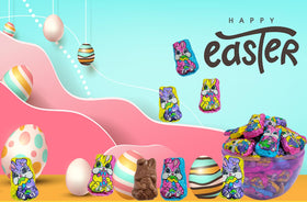Fruidles Easter Bunnies in multicolor foils for festive gifting.
