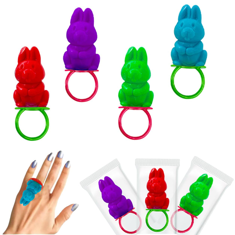 Fruidles Easter Bunny Candy Rings front view in vibrant colors for party favors.