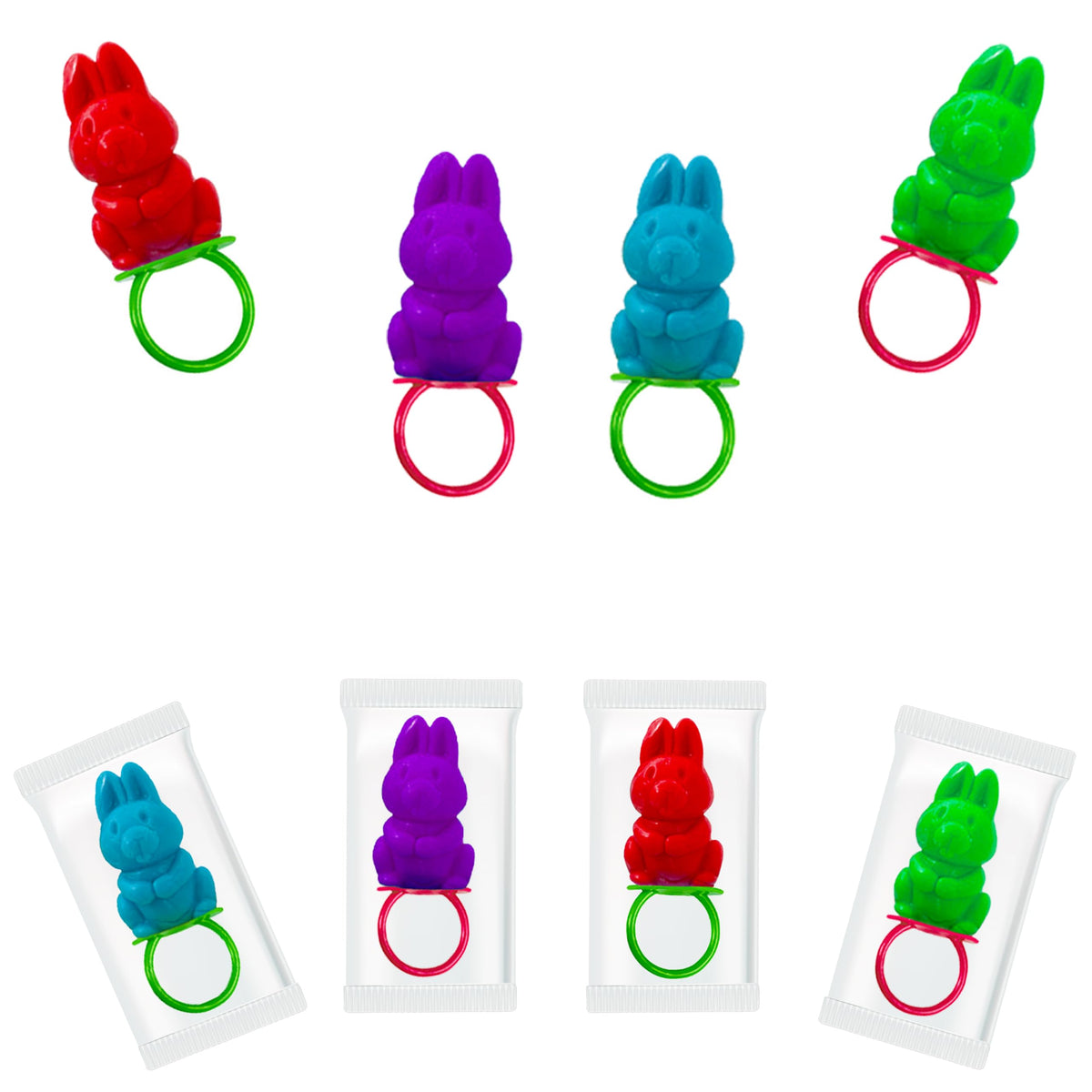 Fruidles Easter Bunny Candy Rings individually wrapped candy shipping-safe.