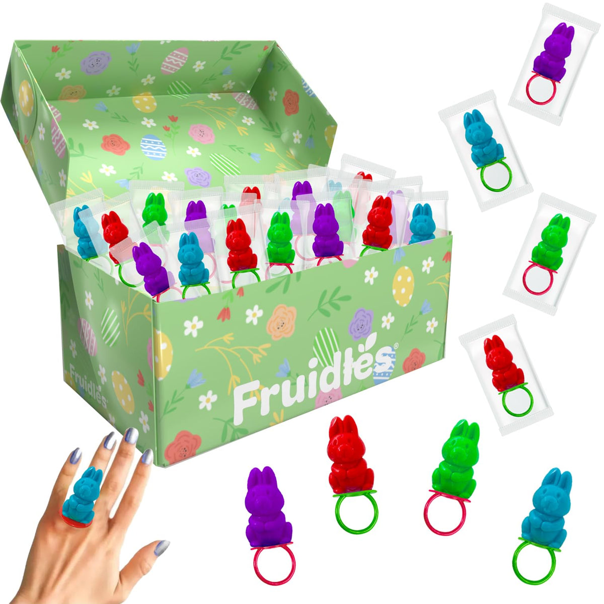 Fruidles Easter Bunny Candy Rings kids snacking during celebrations.
