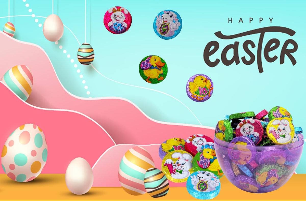 Fruidles Easter Bunny Munny foil-wrapped chocolate coin detail, ideal for party favors