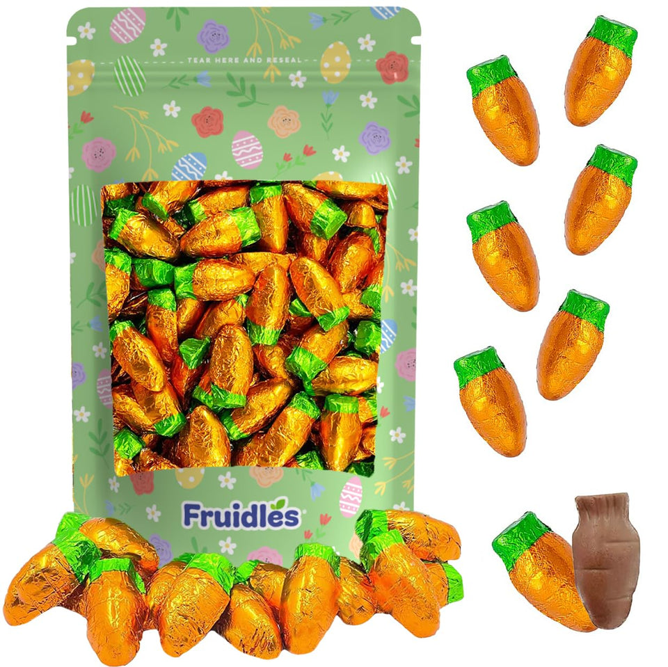 Fruidles Easter milk chocolate carrots in a box with orange foils for gifting
