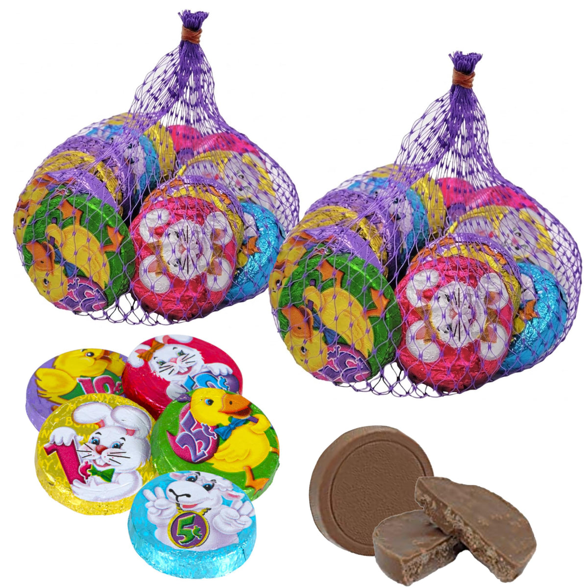 Fruidles Easter Bunny Munny coins in festive foil wrappers for gifting
