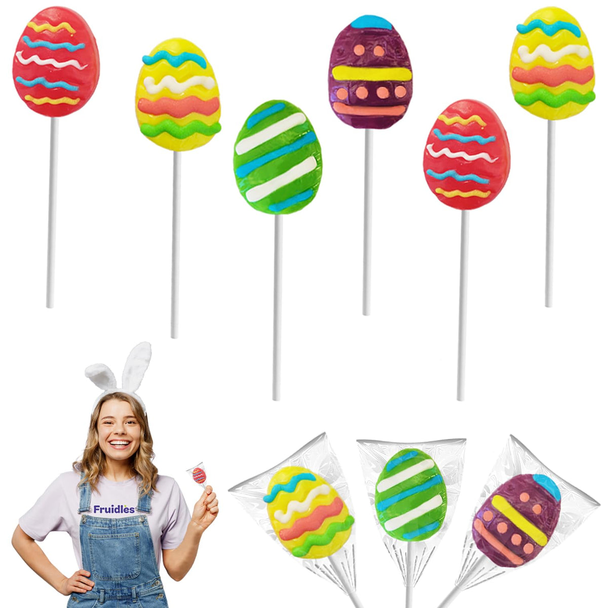 Fruidles Easter Egg Lollipops 12-pack, individually wrapped for fresh shipping
