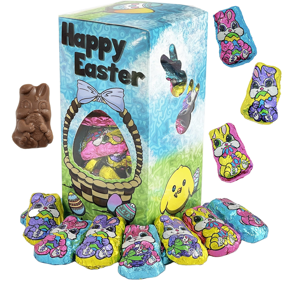 Fruidles Easter milk chocolate bunnies in a vibrant gift box for sharing gifts