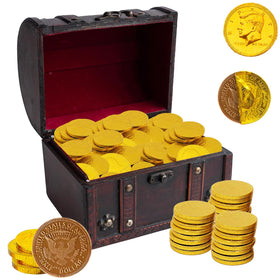 Fruidles gold coins displayed with intricate foil detail for luxury presentation.