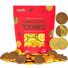 Fruidles Gold Half Dollar Coins pack-25 showcased for party favors and candy buffets.