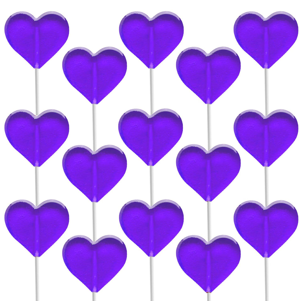 Fruidles mini heart-lollipops in grape packaging, ideal for party favors and gifting.
