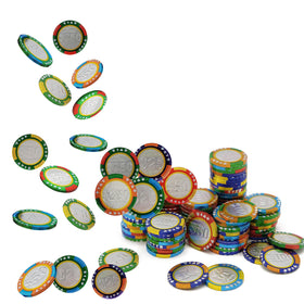 Fruidles party-favor display with chocolate coins adds a playful touch.