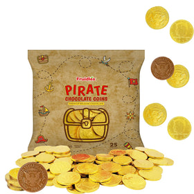 Fruidles Pirate Belgian Milk Chocolate Coins closeup shows smooth texture.