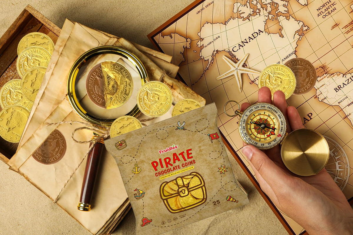 Fruidles Pirate Belgian Milk Chocolate Coins used in dreidel games.