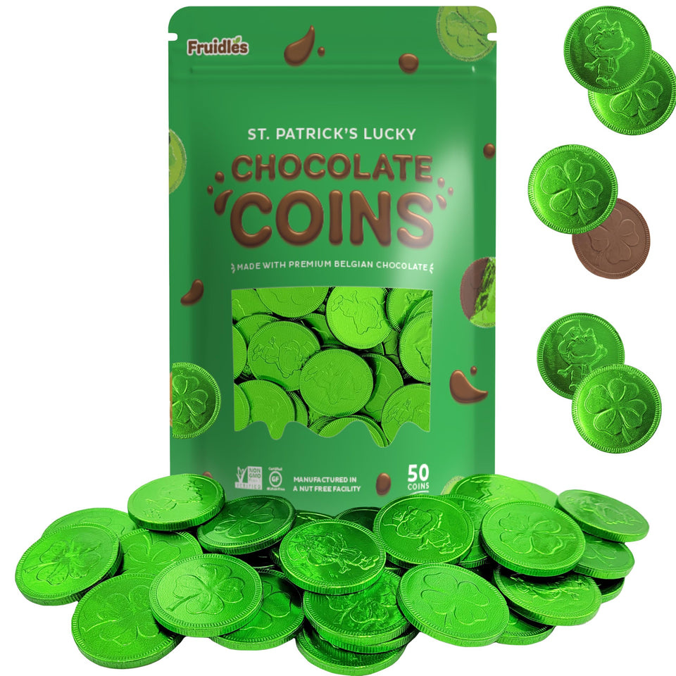 Fruidles Saint Patrick coins with shamrock foil for festive decor and treats