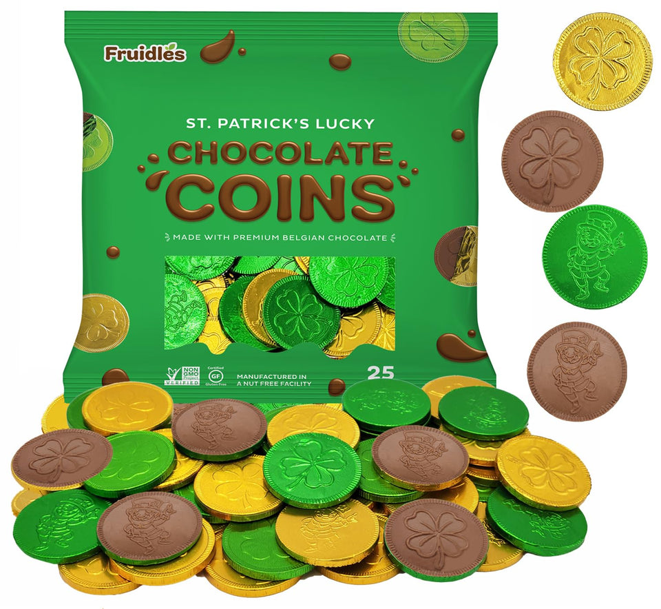 Fruidles St Patrick's coins in gold-green foil, ideal party decor and treats