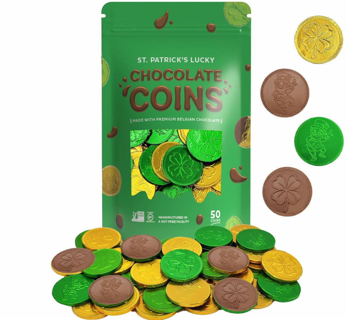 Fruidles St. Patrick's Day coins foil-wrapped for a festive candy buffet.