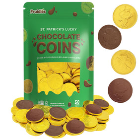 Fruidles St Patrick's Day gold foil coins arranged for a festive candy buffet