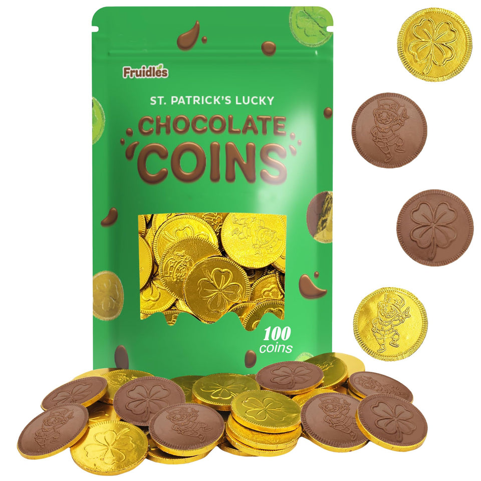 Fruidles St. Patrick's Day milk chocolate coins pack-shot for festive treats