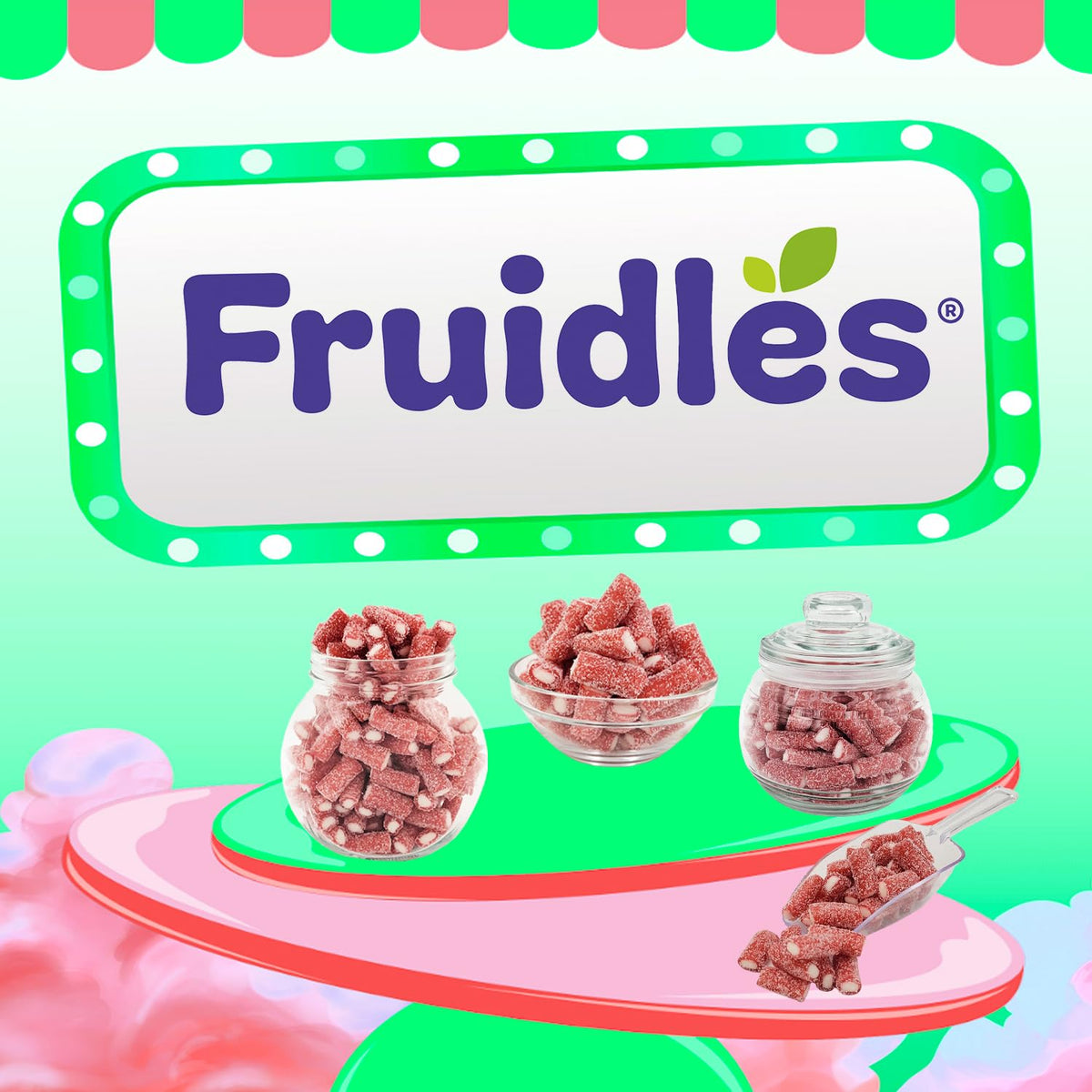 Fruidles Strawberry Pencil Bites bag sizes display, sizes shown.