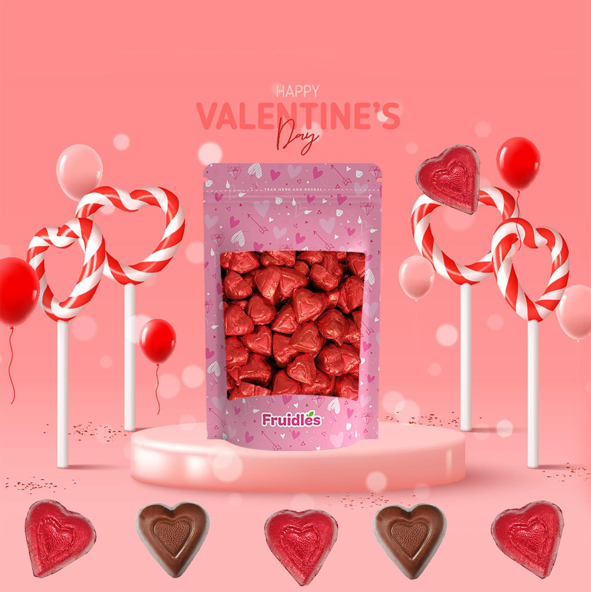 Fruidles chocolate heart centerpiece for Valentines tables with a touch of romance