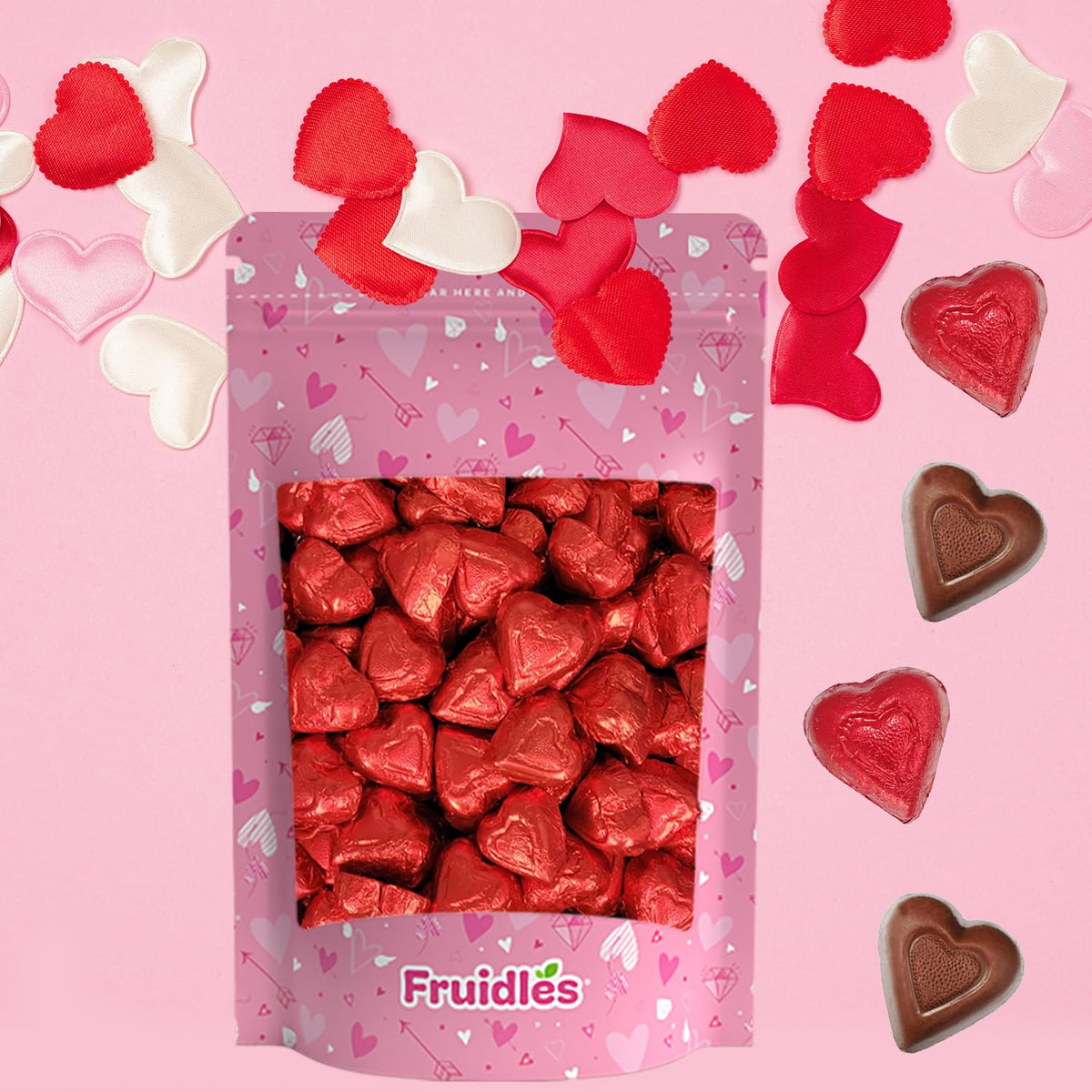 Fruidles Valentine's treats in individually wrapped foils, convenient for party favors