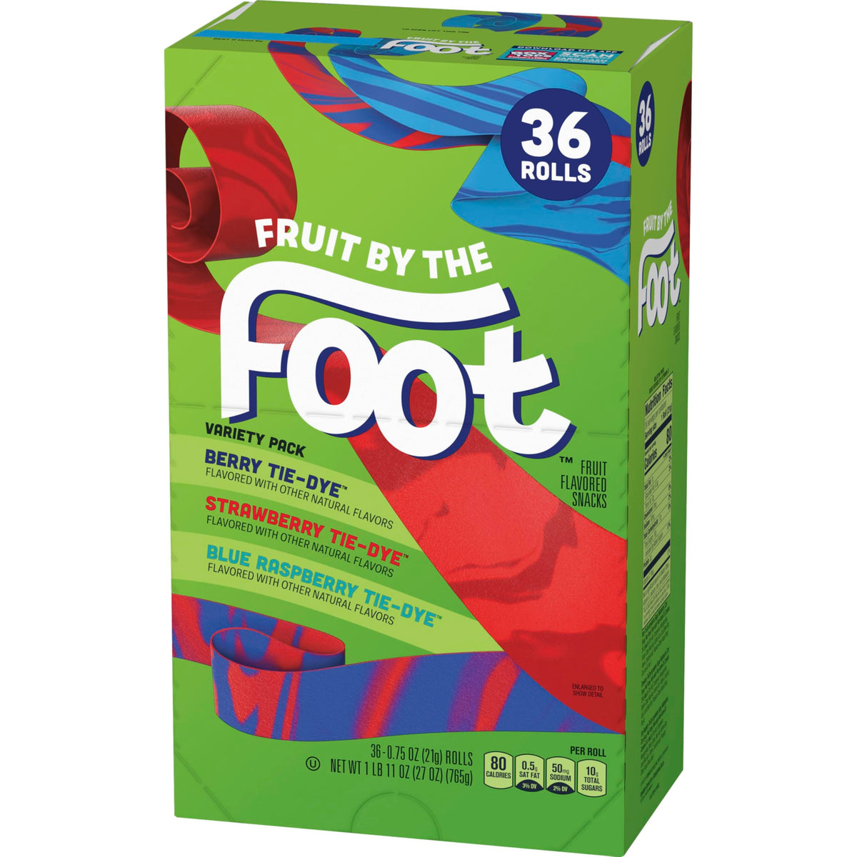 Fruit by the Foot strawberry-berry tie-dye roll; chewy, gluten-free snack kids love.