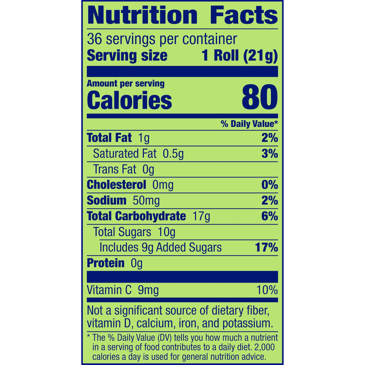 Fruit by the Foot vitamin C boost label; a fruity addition to snacks.