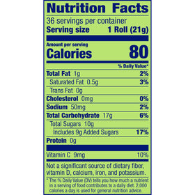 Fruit by the Foot vitamin C boost label; a fruity addition to snacks.